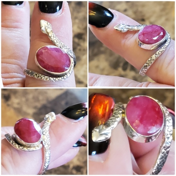 Genuine 5ct Natural Ruby Snake Ring Size 9 - Picture 3 of 6